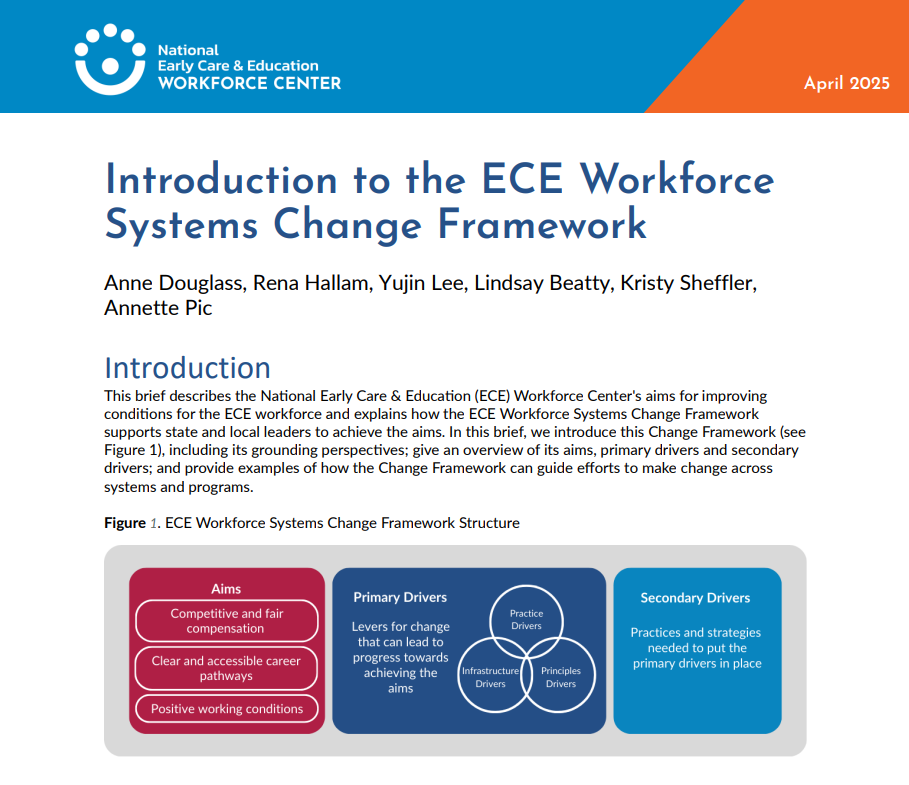 Preview of the first page of a document about the ECE Workforce Systems Change Framework